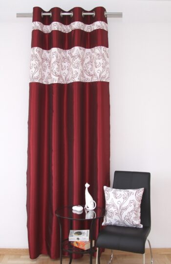 Bordové luxusné závesy k prehozom s bielým motívom 5813-15540