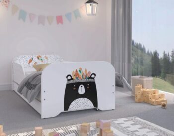 Čarovná detská posteľ 160 x 80 cm s motívom veľkého medveďa  Biela 46820