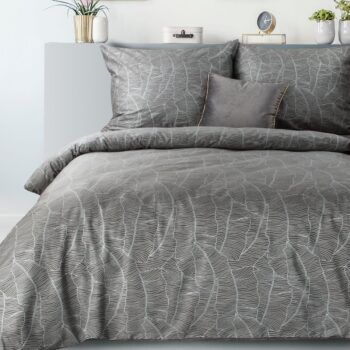 Elegantné sivé posteľné obliečky so strieborným vzorom banánových listov 3 časti: 1ks 160 cmx200 + 2ks 70x80 Sivá 44754-208832