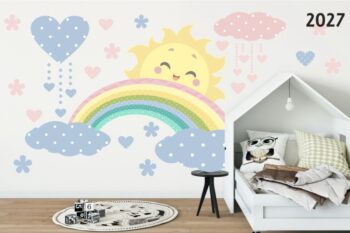 Krásna nálepka na stenu v pastelových farbách slniečko dúha a mraky 60 x 120 cm 46593-217494
