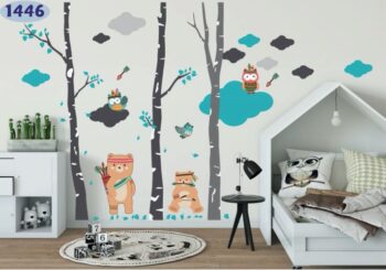 Kvalitná nálepka na stenu s rozkošnými motívom zvieratká indiáni 150 x 300 cm 46406