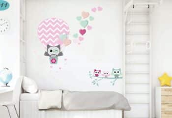 Milá dekoračná nálepka v pastelových farbách zaľúbená sova 60 x 120 cm 46410-217228 Ružová