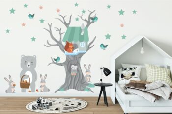 Milá nálepka na stenu pre deti zvieratká z domčeka 100 x 200 cm 46615