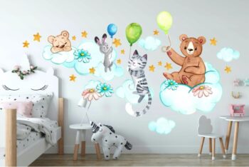 Nádherná detská nálepka na stenu zvieratká na oblohe 60 x 120 cm 46590