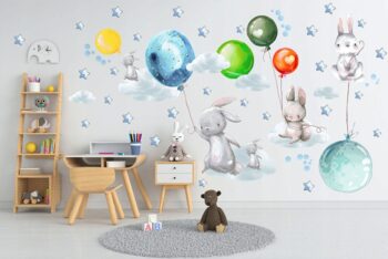 Nálepky do detskej izby zajačiky s farebnými balónmi 100 x 240 cm 46200-216725