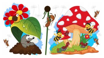 Radostná farebná nálepka na stenu krtko a muchotrávka 100 x 200 cm 46617-217511