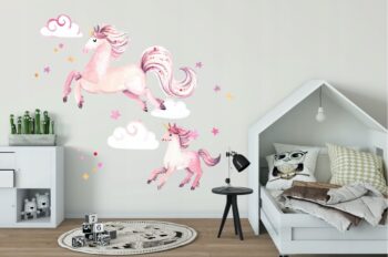 Rozprávková nálepka na stenu čarovné jednorožce 80 x 160 cm 46408-217221 Ružová