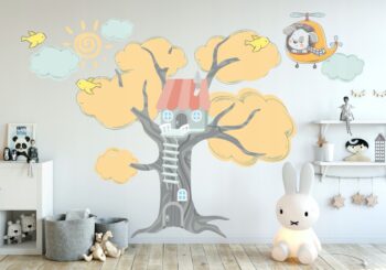 Úžasná detská nálepka na stenu domček v strome 100 x 200 cm 46605