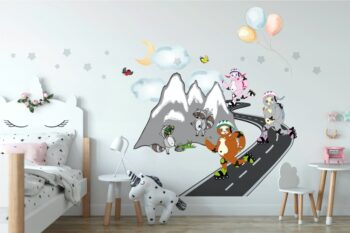 Veselá detská nálepka na stenu korčuliari na horách 120 x 240 cm 46364-217123