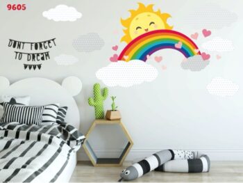 Veselá farebná detská nálepka na stene s pozitívnym motívom slniečka a dúhy 80 x 160 cm 46594-217496