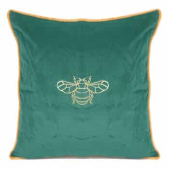 Zelená zamatová obliečka na vankúš so zlatým motívom včely 45 x 45 cm 45 x 45cm Zelená 45137-209989