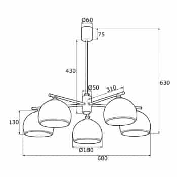 Závesná lampa Mina, 5-plameňová, matný chróm