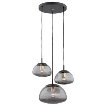 Závesná lampa Turku 3-pl., okrúhla dymová/čierna