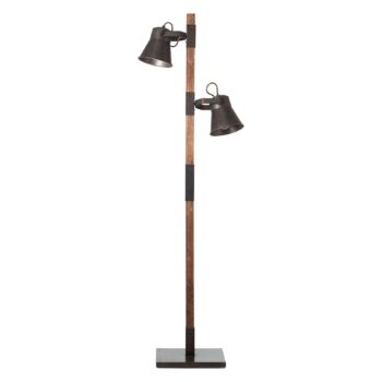 Stojaca lampa Plow s 2 svetlami čierna/drevo tmavé - Image 2