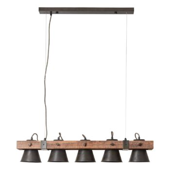 Závesná lampa Plow 5-pl., čierne/drevo tmavé - Image 2