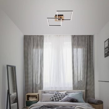 Stropné LED svetlo Frame, Switch dim, čierna/drevo - Image 2