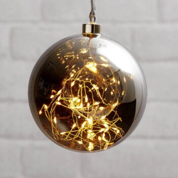 LED deko guľa Glow, skla, Ø 15 cm dymová sivá