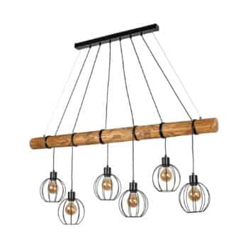 Závesná lampa Karou, 6-plameňová, borovica, hnedá - Image 2