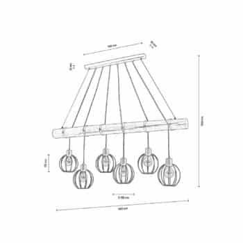 Závesná lampa Karou, 6-plameňová, borovica, sivá