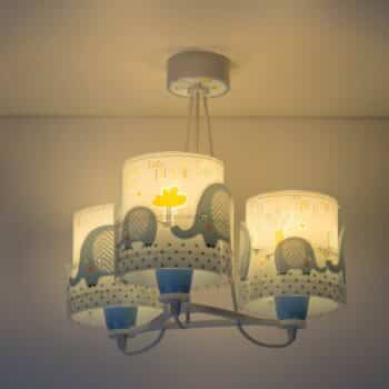 Detská závesná lampa Little Elephant, 3-pl., modrá