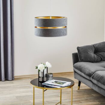 Závesná lampa Duo, sivá/zlatá, Ø 40 cm 1-pl. - Image 2