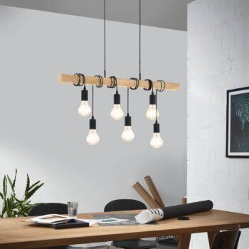 Závesná lampa Townshend s drevom šesť-plameňová - Image 4