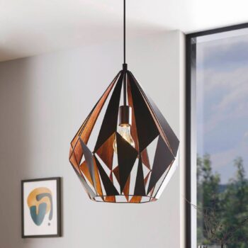 Závesná lampa Carlton, čierna/medená, Ø 38,5 cm