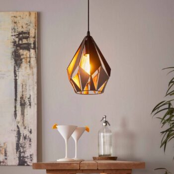 Závesná lampa Carlton, čierna/medená, Ø 20,5 cm