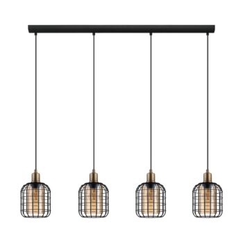 Závesná lampa Chisle čierna/jantárová, 4-plameňová