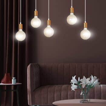 Závesná lampa Spark 5, päť-plameňová, biela/meď