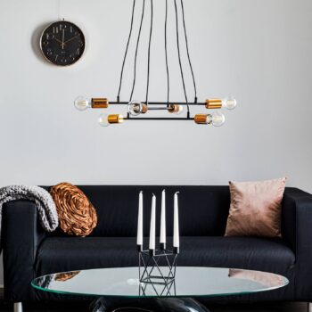 Závesná lampa Bravo 6-pl. medené prvky, čierna - Image 2