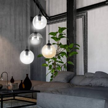 Závesná lampa Glassy 4p okrúhla grafit/jantár/číra - Image 2