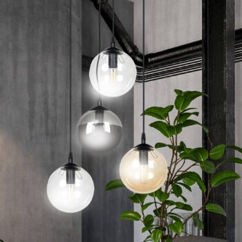 Závesná lampa Glassy 4p okrúhla grafit/jantár/číra