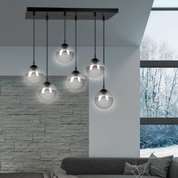 Závesná lampa Glassy 6-pl., rovná, sklo grafit