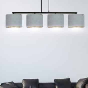 Závesná lampa Jari látkové 4-pl dlhá, sivá-zlatá - Image 2