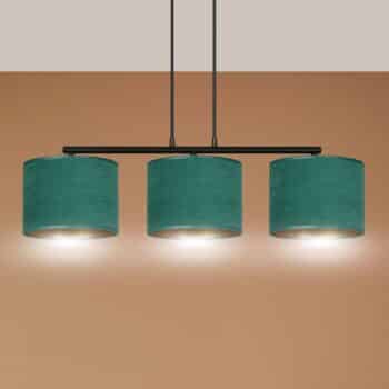 Závesná lampa Jari látkové 3-pl dlhá, zelená-zlatá - Image 2