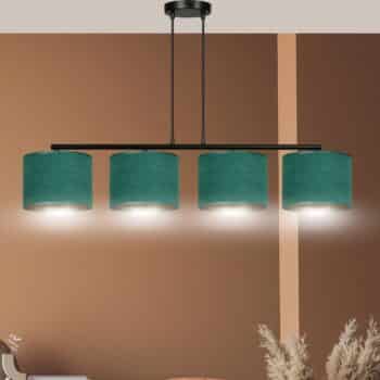 Závesná lampa Jari látkové 4-pl dlhá, zelená-zlatá - Image 2