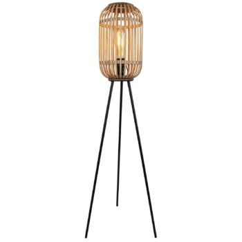 Stojaca lampa Malacca s dreveným tienidlom