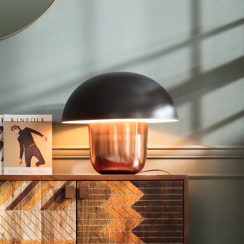 KARE Mushroom – stolná lampa hríb meď–čierna