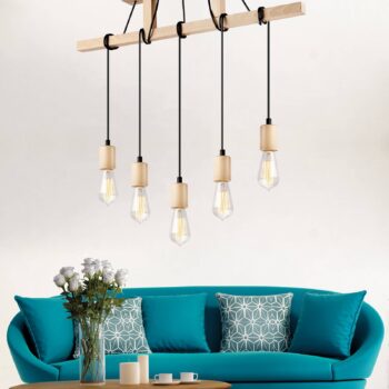 Závesná lampa Tyske z dreva, 5-plameňová, olivová - Image 2