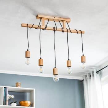 Závesná lampa Tyske z dreva, 5-plameňová, prírodná - Image 2