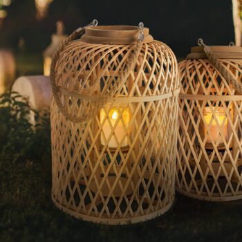Solárna LED lucerna Kôš bambus výška 29cm prírodná