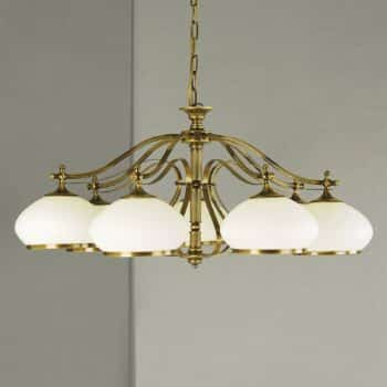 Závesná lampa Empria 7-pl. starožitná mosadz