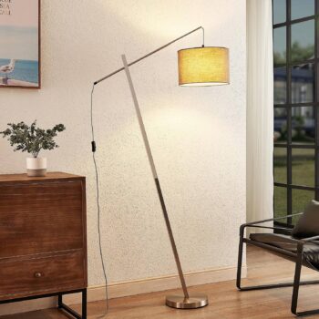 Lindby Rukaia stojaca lampa látkové tienidlo, sivá