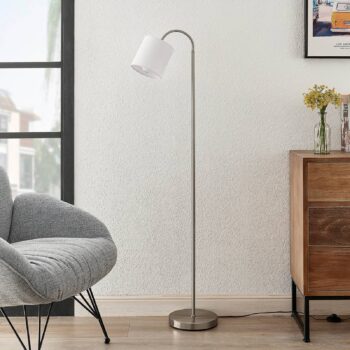 Lindby Manu stojaca lampa textil 1-plameňová biela - Image 2