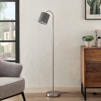 Lindby Manu stojaca lampa textil 1-plameňová, sivá - Image 2