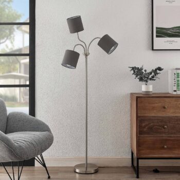 Lindby Manu stojaca lampa textil 3-plameňová, sivá - Image 2