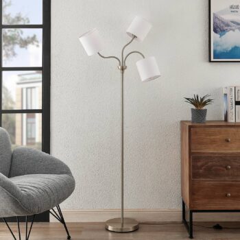 Lindby Manu stojaca lampa textil 3-plameňová biela - Image 2