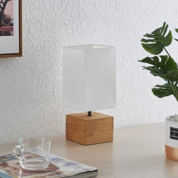 Lindby Arbin stolná lampa podstavec drevo, štvorec