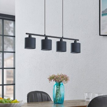Lindby Darima závesná lampa z textilu, sivá - Image 2